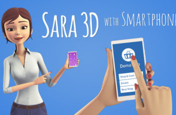 Sara 3D Character with Smartphone - Female Presenter for Mobile App - Download Videohive 15887749