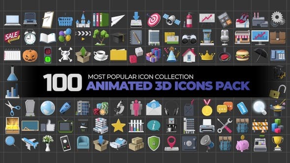 100 Animated 3D Icons Pack - Download 24240318 Videohive