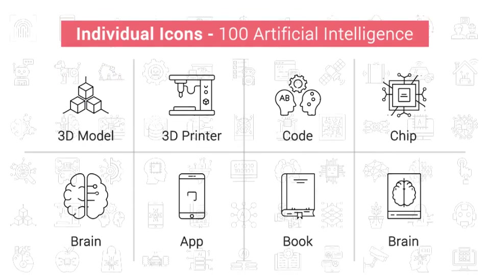 100 Artificial Intelligence Line Icons Videohive 38559452 After Effects Image 4