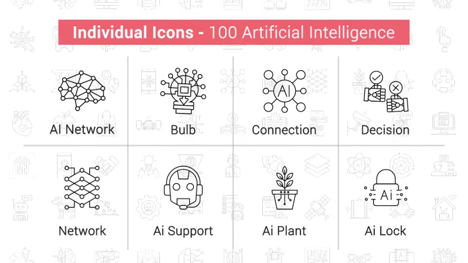 100 Artificial Intelligence Line Icons Videohive 38559452 After Effects Image 5