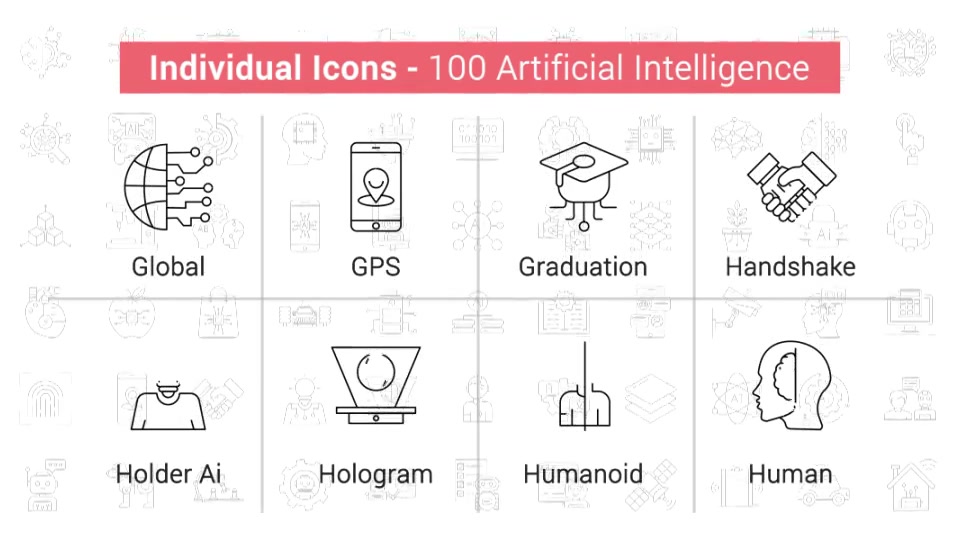 100 Artificial Intelligence Line Icons Videohive 38559452 After Effects Image 9