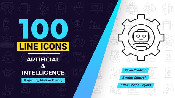 100 Artificial Intelligence Line Icons - Videohive Download 38559452