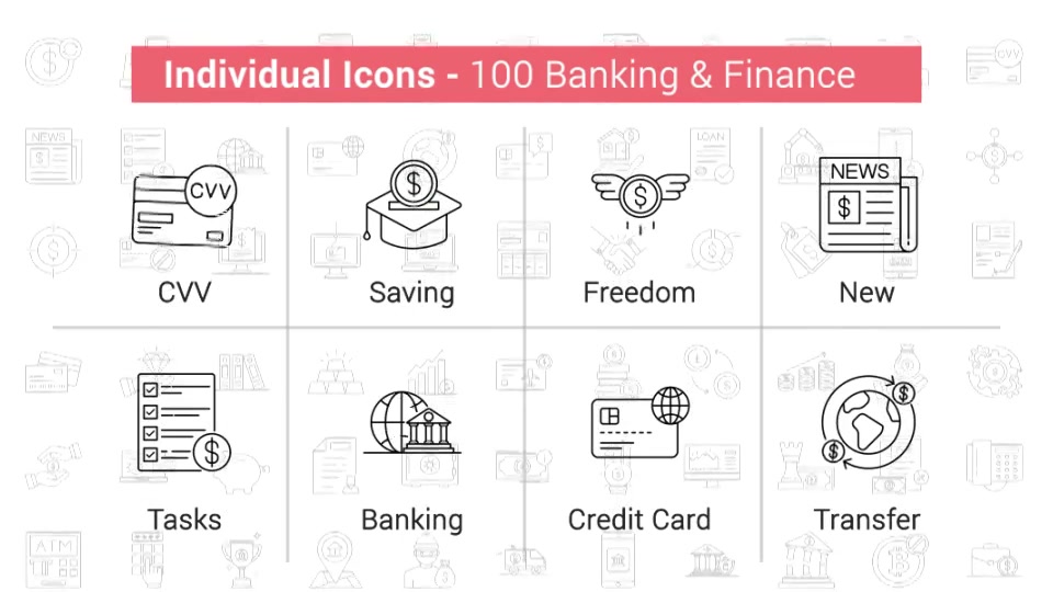 100 Banking & Finance Line Icons Videohive 38628965 After Effects Image 10