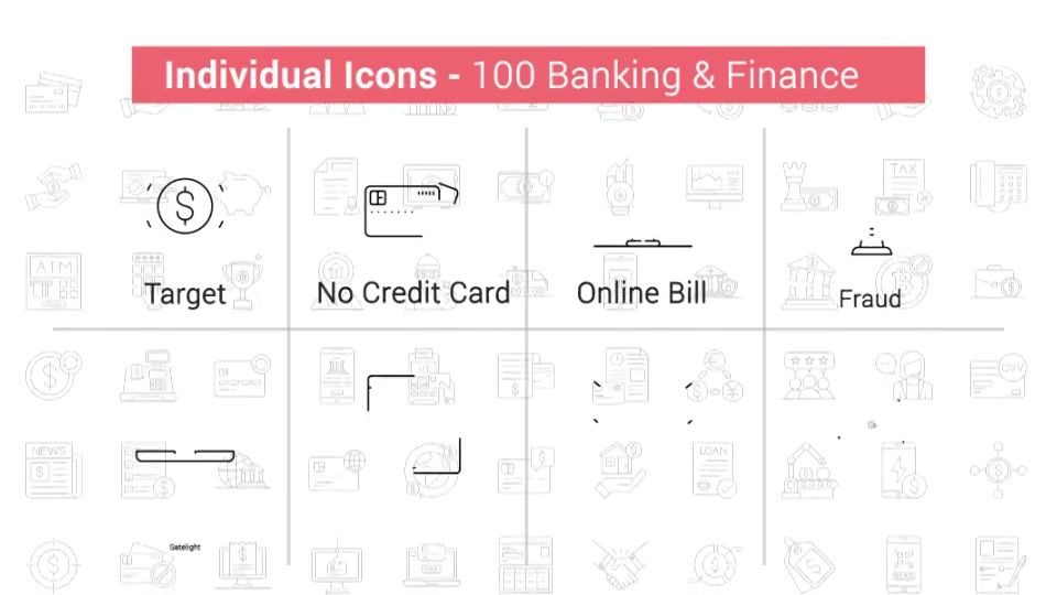 100 Banking & Finance Line Icons Videohive 38628965 After Effects Image 11