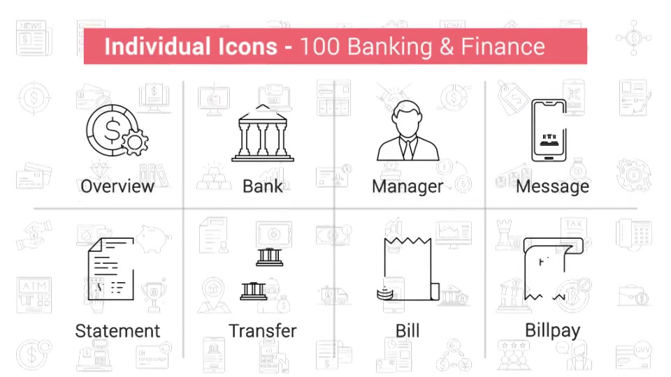 100 Banking & Finance Line Icons Videohive 38628965 After Effects Image 4