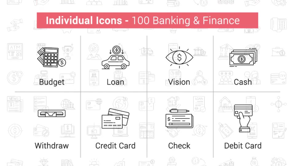 100 Banking & Finance Line Icons Videohive 38628965 After Effects Image 5