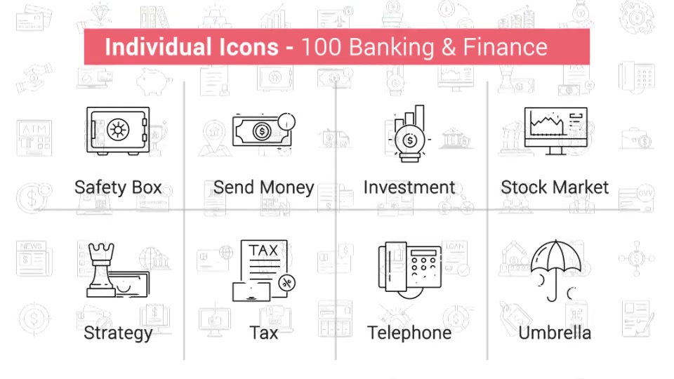 100 Banking & Finance Line Icons Videohive 38628965 After Effects Image 7