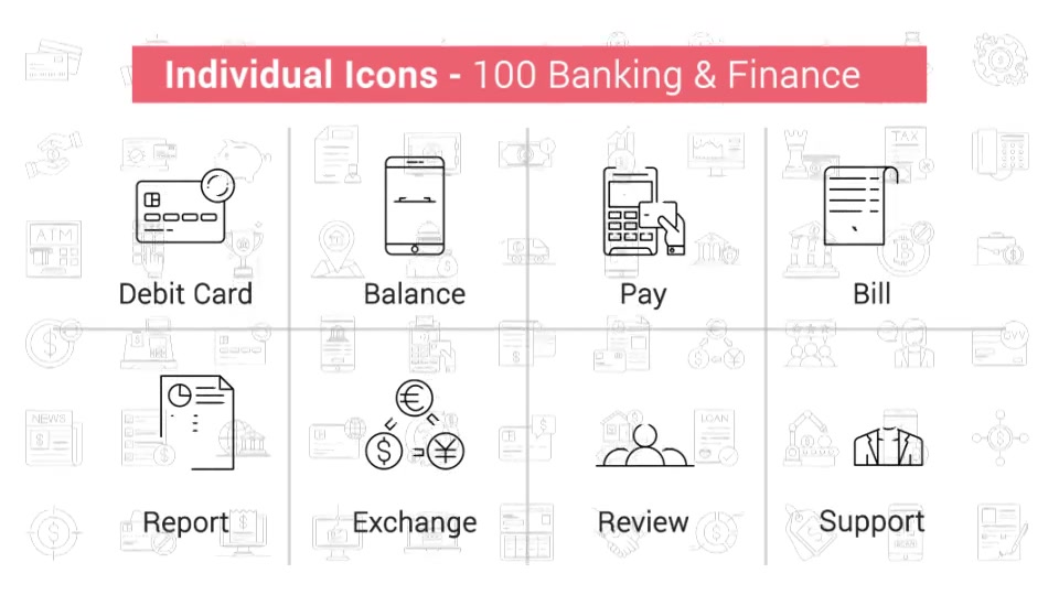 100 Banking & Finance Line Icons Videohive 38628965 After Effects Image 9