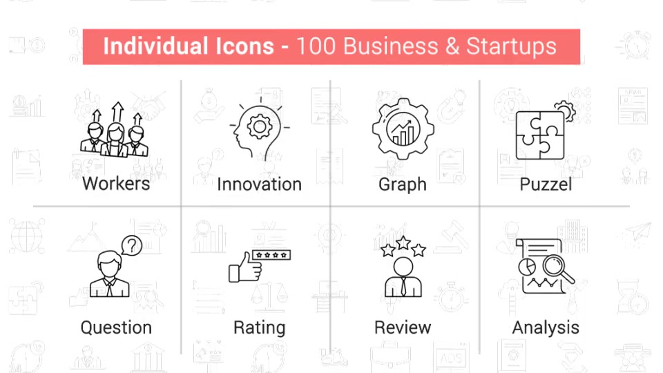 100 Business & Startup Line Icons Videohive 38660689 After Effects Image 10