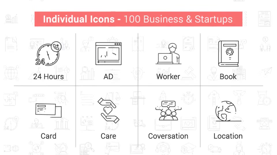 100 Business & Startup Line Icons Videohive 38660689 After Effects Image 4