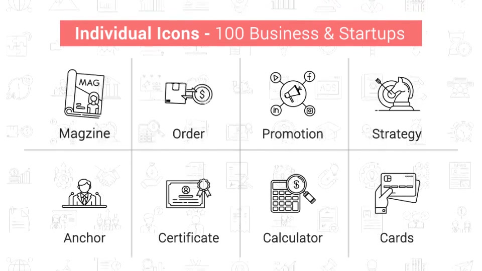 100 Business & Startup Line Icons Videohive 38660689 After Effects Image 5