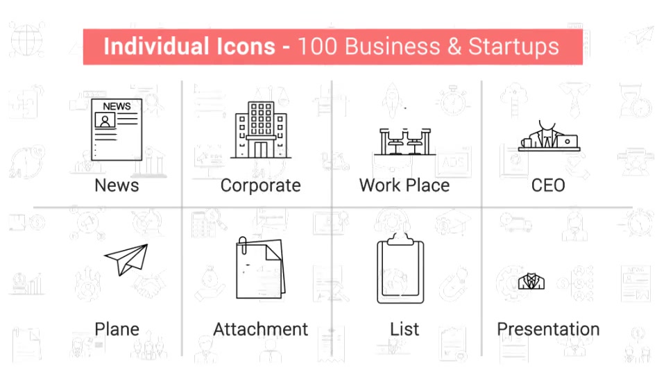 100 Business & Startup Line Icons Videohive 38660689 After Effects Image 9