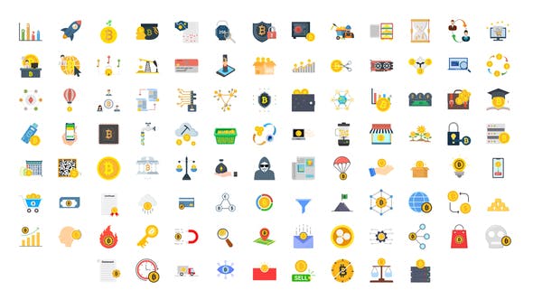 100 Crypto Currency Icons - Videohive Download 33160216