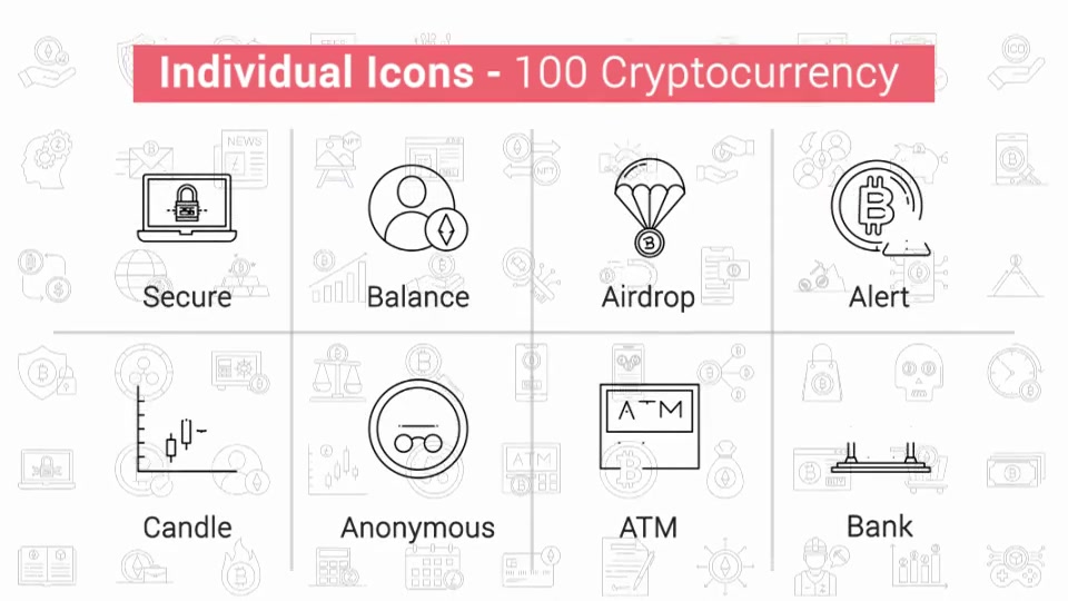 100 Crypto Currency Line Icons Videohive 38776469 After Effects Image 4