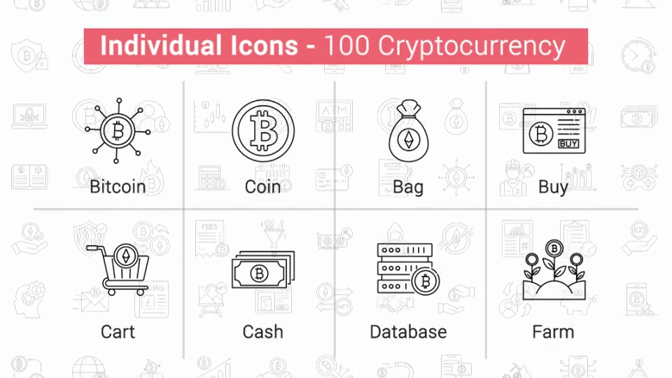 100 Crypto Currency Line Icons Videohive 38776469 After Effects Image 5