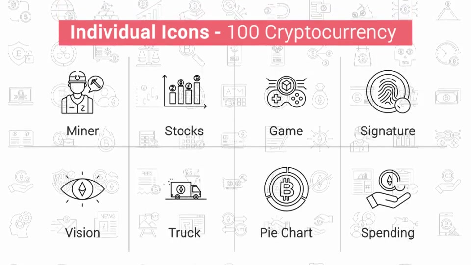 100 Crypto Currency Line Icons Videohive 38776469 After Effects Image 7