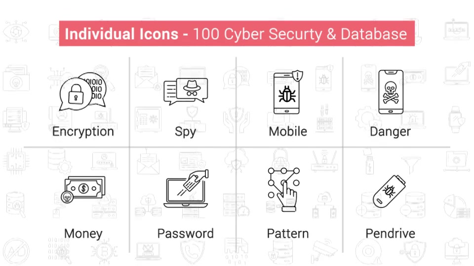 100 Cyber Security & Database Line Icons Videohive 38906556 After Effects Image 10