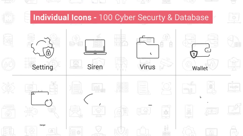 100 Cyber Security & Database Line Icons Videohive 38906556 After Effects Image 11