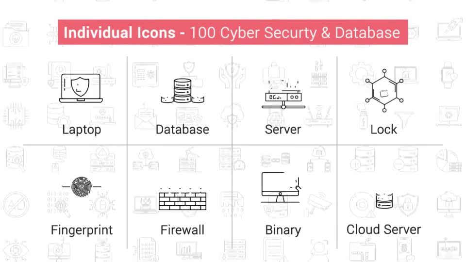 100 Cyber Security & Database Line Icons Videohive 38906556 After Effects Image 4