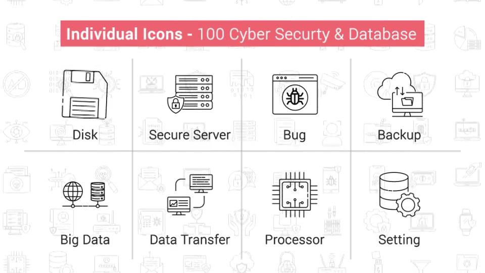 100 Cyber Security & Database Line Icons Videohive 38906556 After Effects Image 5