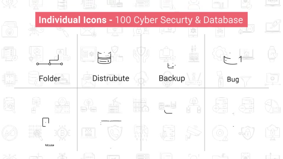 100 Cyber Security & Database Line Icons Videohive 38906556 After Effects Image 6