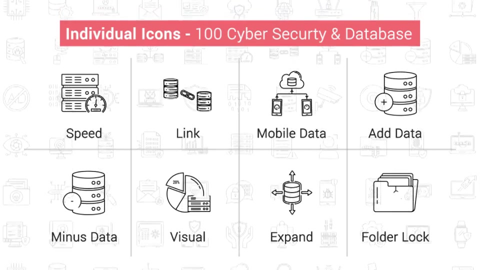 100 Cyber Security & Database Line Icons Videohive 38906556 After Effects Image 7