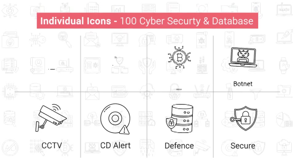 100 Cyber Security & Database Line Icons Videohive 38906556 After Effects Image 8