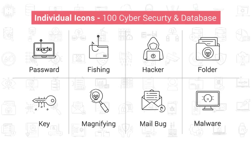 100 Cyber Security & Database Line Icons Videohive 38906556 After Effects Image 9