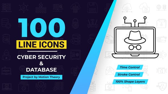 100 Cyber Security & Database Line Icons - Videohive Download 38906556