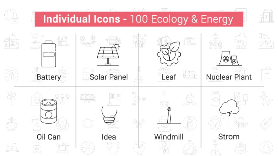 100 Ecology & Energy Line Icons Videohive 38906586 After Effects Image 4