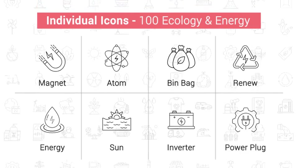 100 Ecology & Energy Line Icons Videohive 38906586 After Effects Image 5