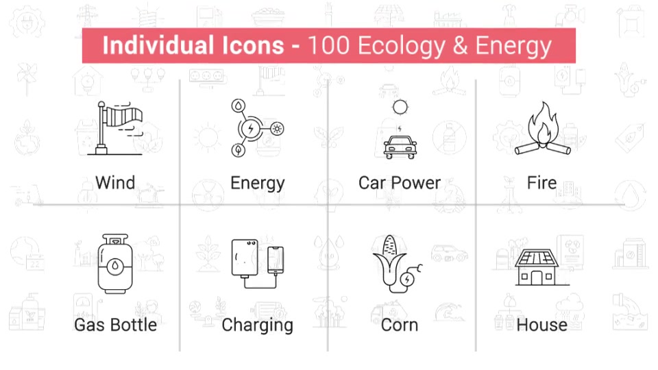 100 Ecology & Energy Line Icons Videohive 38906586 After Effects Image 7