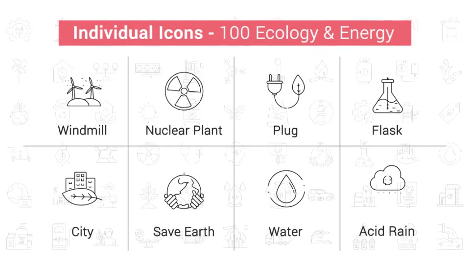 100 Ecology & Energy Line Icons Videohive 38906586 After Effects Image 9