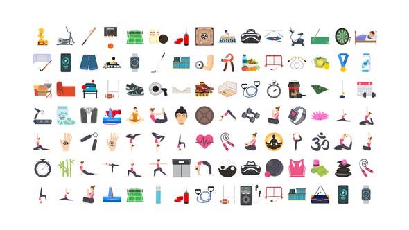 100 Exercise & Fitness Icons - Videohive Download 32265740