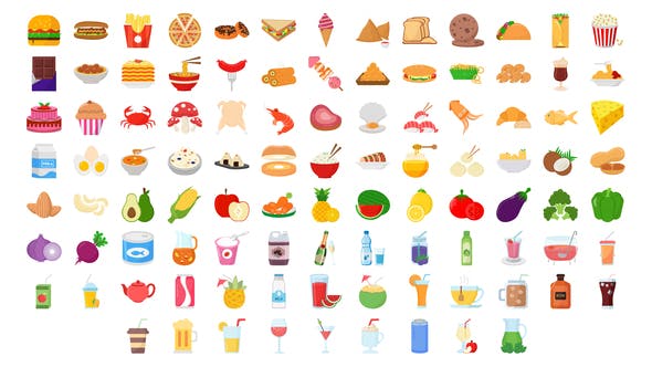 100 Food & Drinks Icons - Download 28181411 Videohive