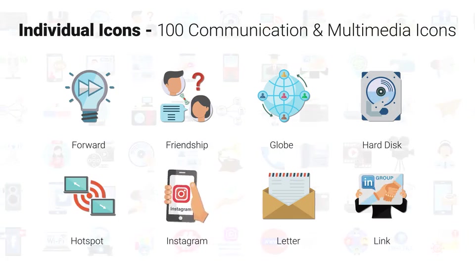 100 Icons Pack Communication & Multimedia Videohive 32172488 After Effects Image 10