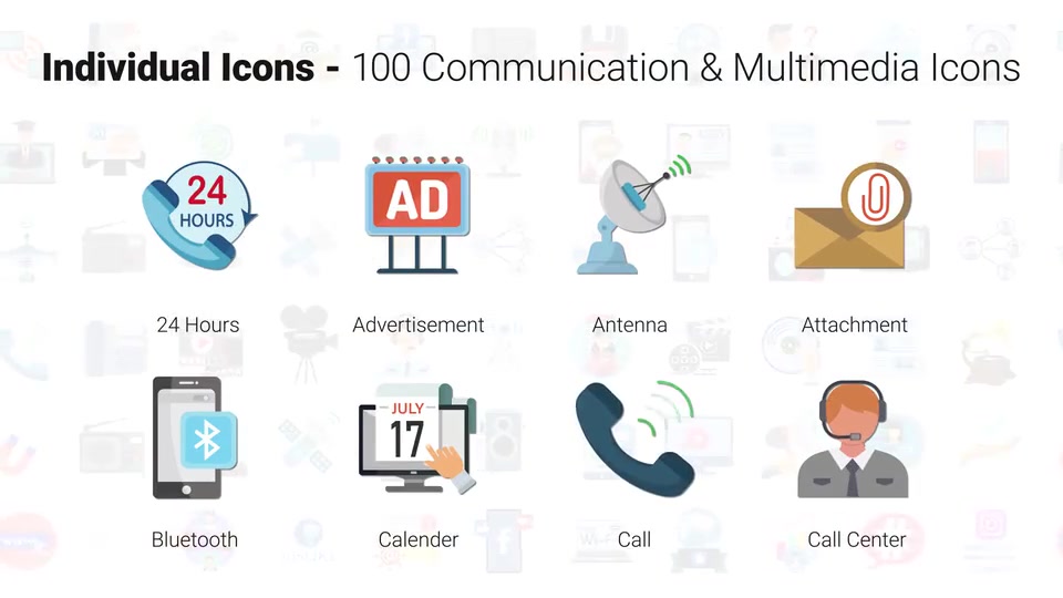 100 Icons Pack Communication & Multimedia Videohive 32172488 After Effects Image 7