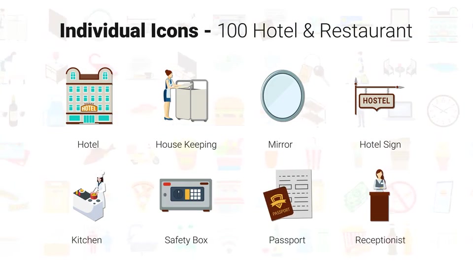 100 Icons Pack Hotel & Restaurant Videohive 32169968 After Effects Image 10