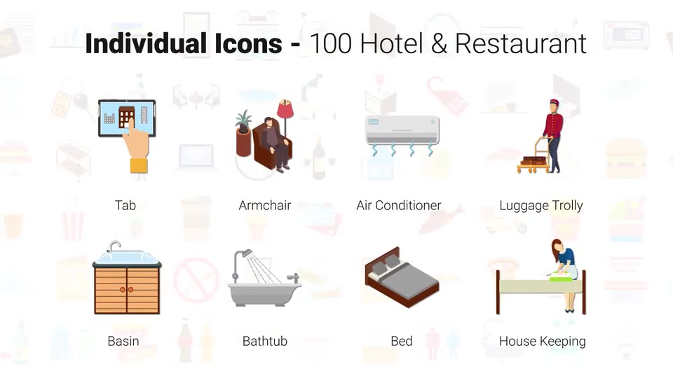 100 Icons Pack Hotel & Restaurant Videohive 32169968 After Effects Image 7
