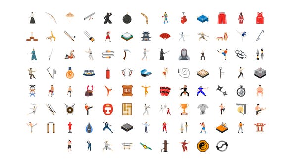 100 Martial Arts Icons - 30141890 Download Videohive