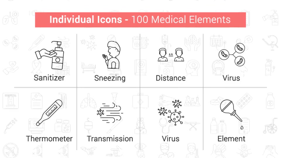 100 Medical Elements Line Icons Videohive 38906633 After Effects Image 10