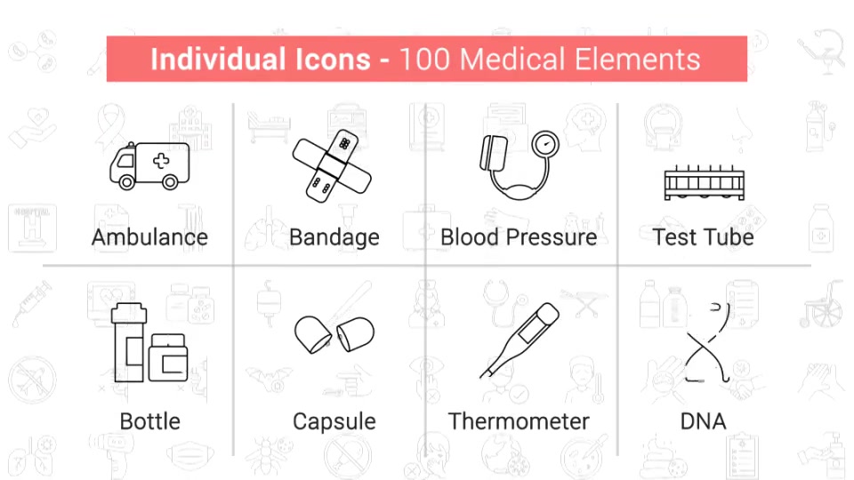 100 Medical Elements Line Icons Videohive 38906633 After Effects Image 4