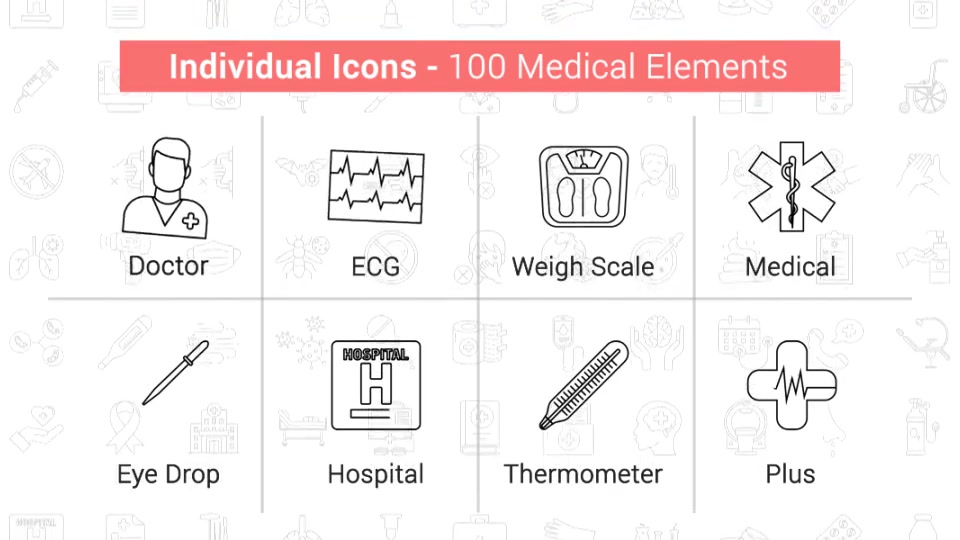 100 Medical Elements Line Icons Videohive 38906633 After Effects Image 5