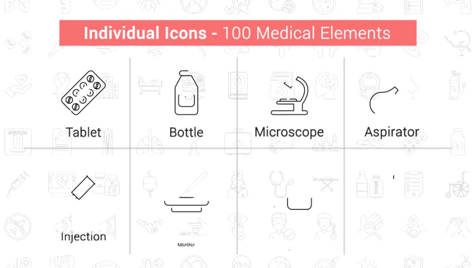 100 Medical Elements Line Icons Videohive 38906633 After Effects Image 6