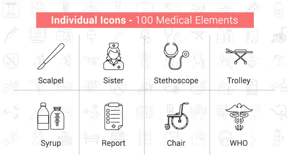 100 Medical Elements Line Icons Videohive 38906633 After Effects Image 7