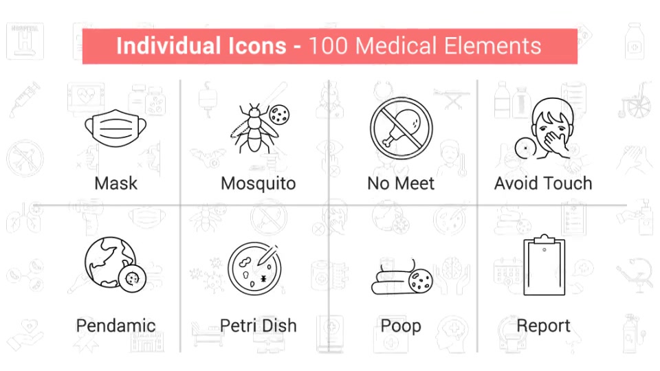 100 Medical Elements Line Icons Videohive 38906633 After Effects Image 9