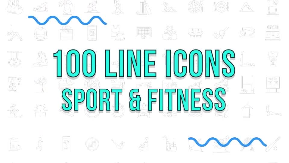 100 Sport & Fitness Line Icons Videohive 38906642 After Effects Image 1