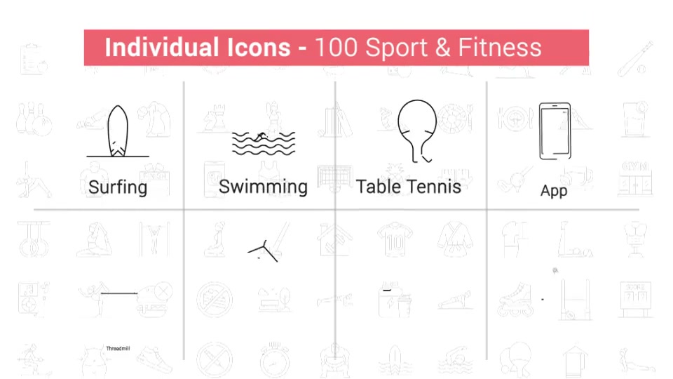 100 Sport & Fitness Line Icons Videohive 38906642 After Effects Image 11