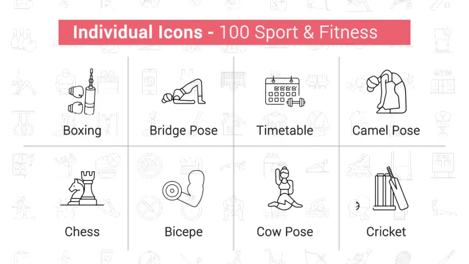 100 Sport & Fitness Line Icons Videohive 38906642 After Effects Image 5