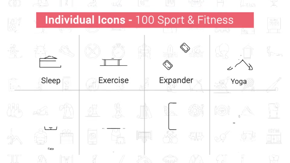 100 Sport & Fitness Line Icons Videohive 38906642 After Effects Image 6